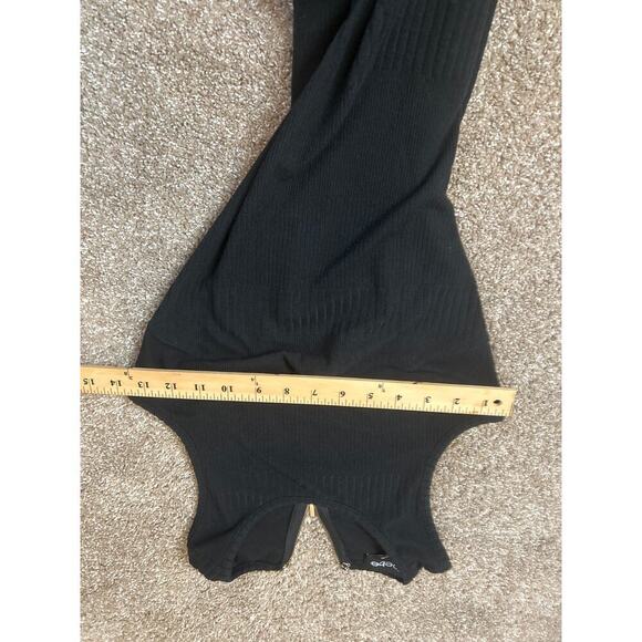 BeBe maxi dress ribbed side slit stretch gold buttons back zip up SZ SM black - Picture 8 of 10